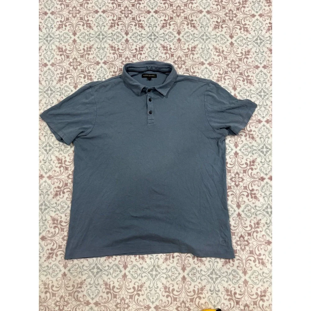 Banana Republic Mens Blue Gray Short Sleeve Cotton Polo Shirt Large